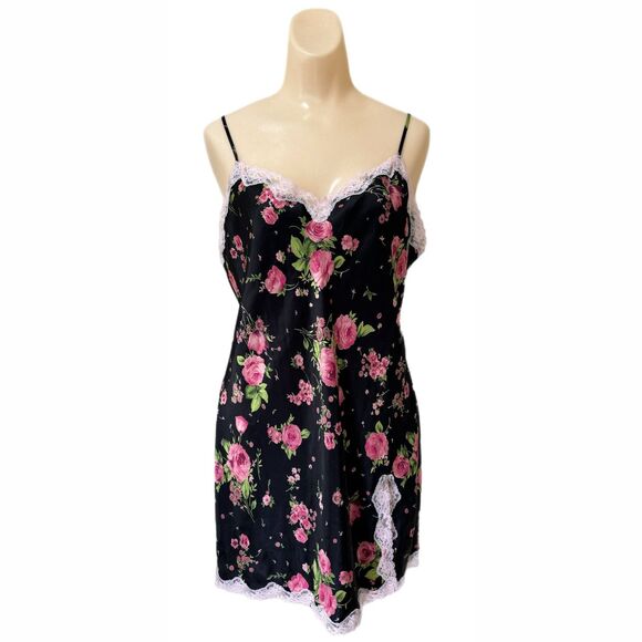 Victoria's Secret Dresses & Skirts - Victoria Secret Womens Slip Dress Large Satin Nightgown Dark Floral Fairy Grunge